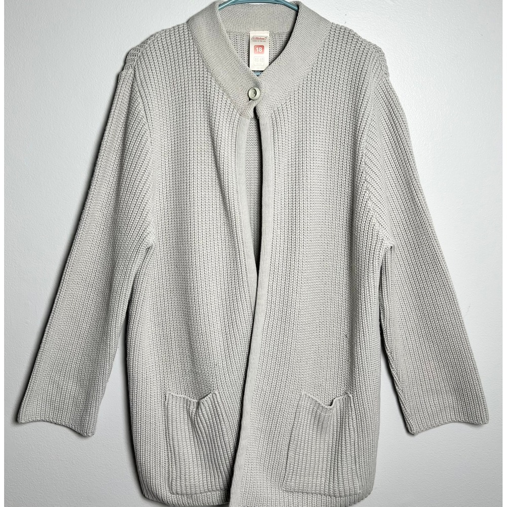 St Michael Vintage Grey Shaker Knit Longline Chic Cardigan Sweater XL - Picture 2 of 9
